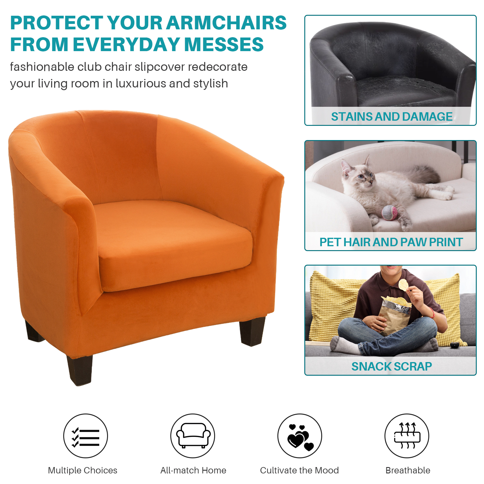 2-Piece Stretch Velvet Tub Chair Cover Armchair Slipcover Furniture Protector - Picture 56 of 103