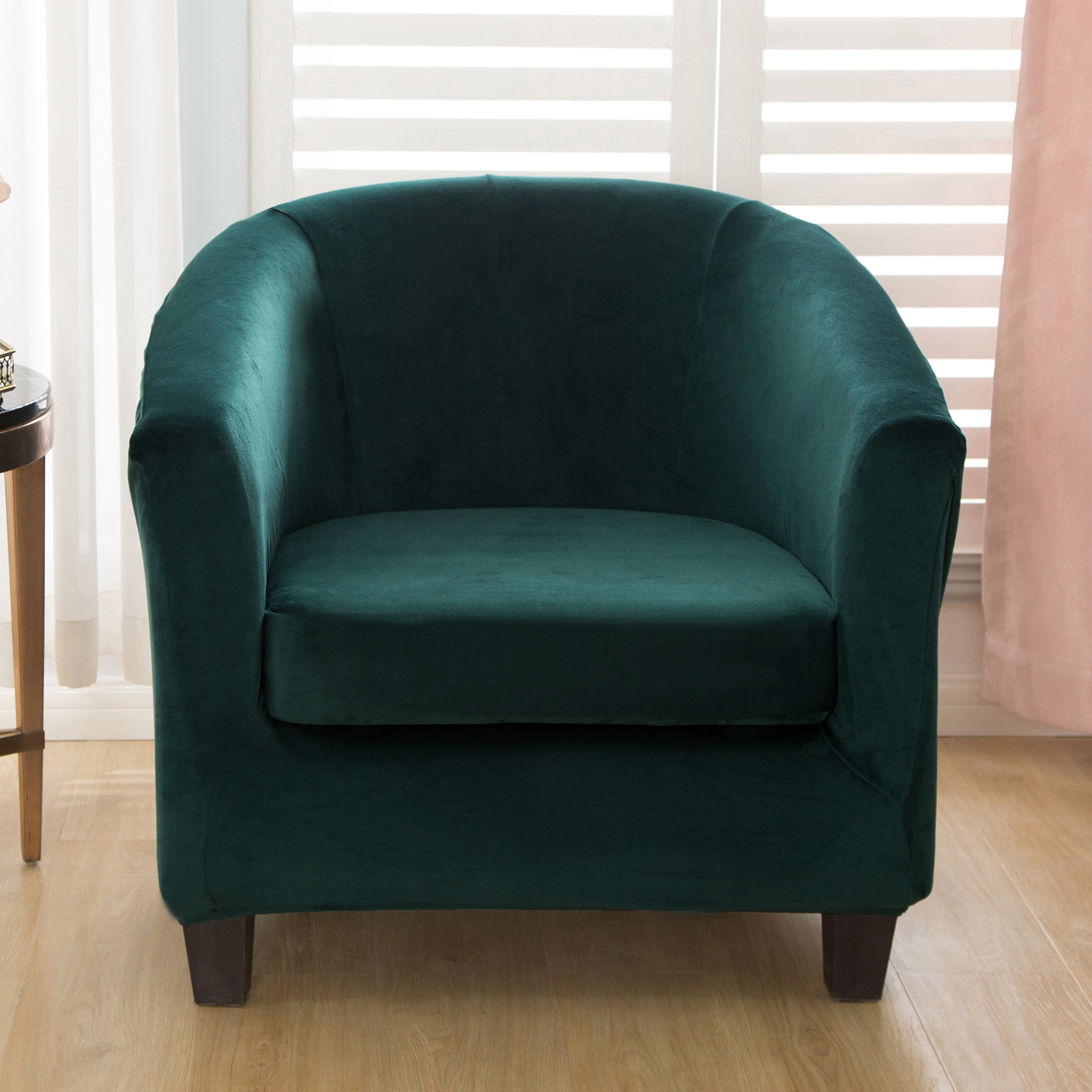 2-Piece Stretch Velvet Tub Chair Cover Armchair Slipcover Furniture Protector - Picture 62 of 103