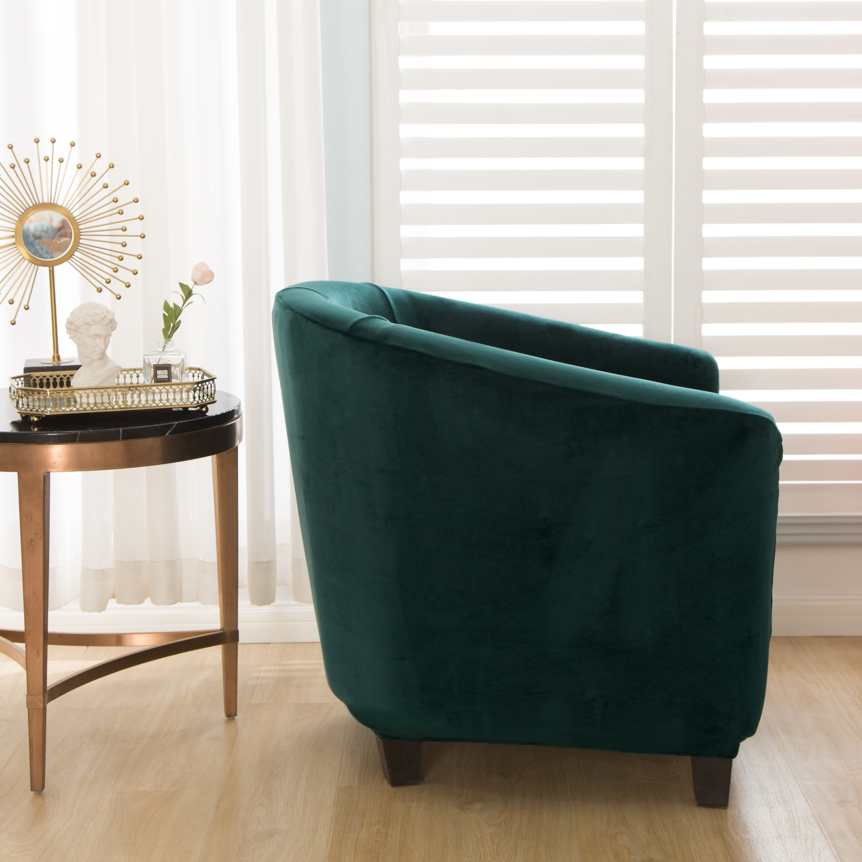 2-Piece Stretch Velvet Tub Chair Cover Armchair Slipcover Furniture Protector - Picture 64 of 103