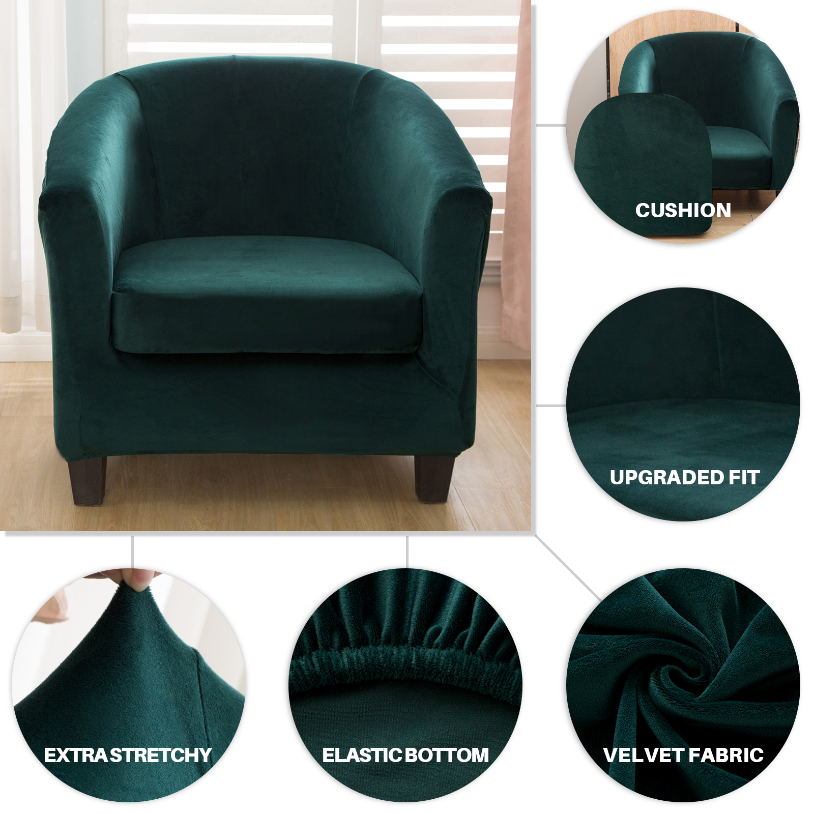2-Piece Stretch Velvet Tub Chair Cover Armchair Slipcover Furniture Protector - Picture 67 of 103