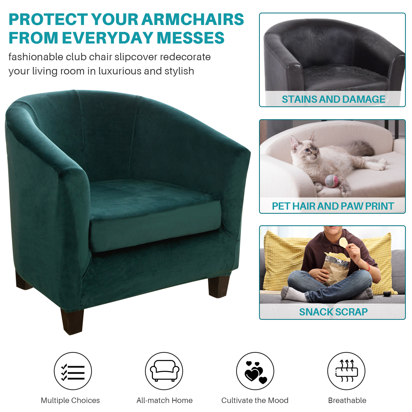 2-Piece Stretch Velvet Tub Chair Cover Armchair Slipcover Furniture Protector - Picture 68 of 103