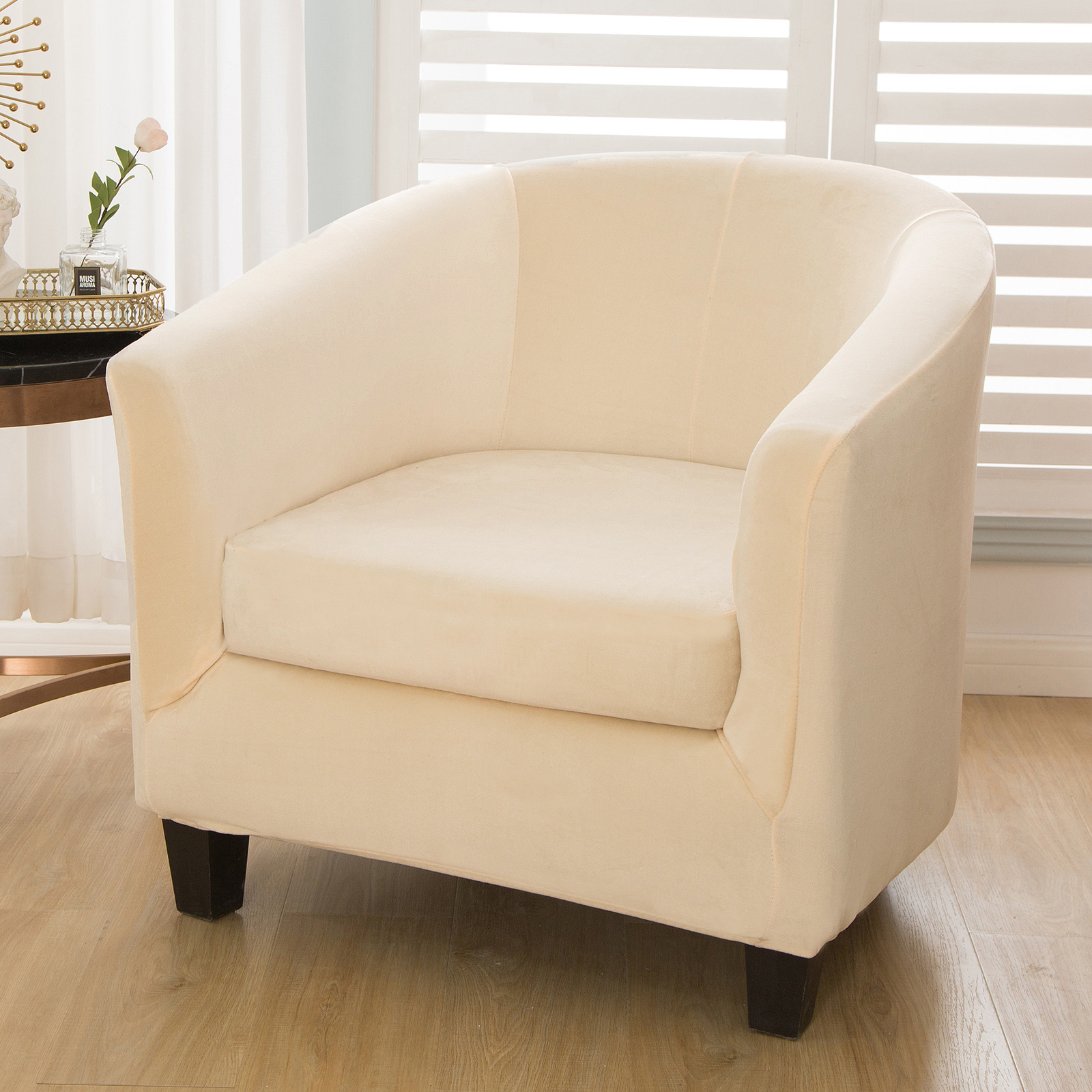 2-Piece Stretch Velvet Tub Chair Cover Armchair Slipcover Furniture Protector - Picture 87 of 103