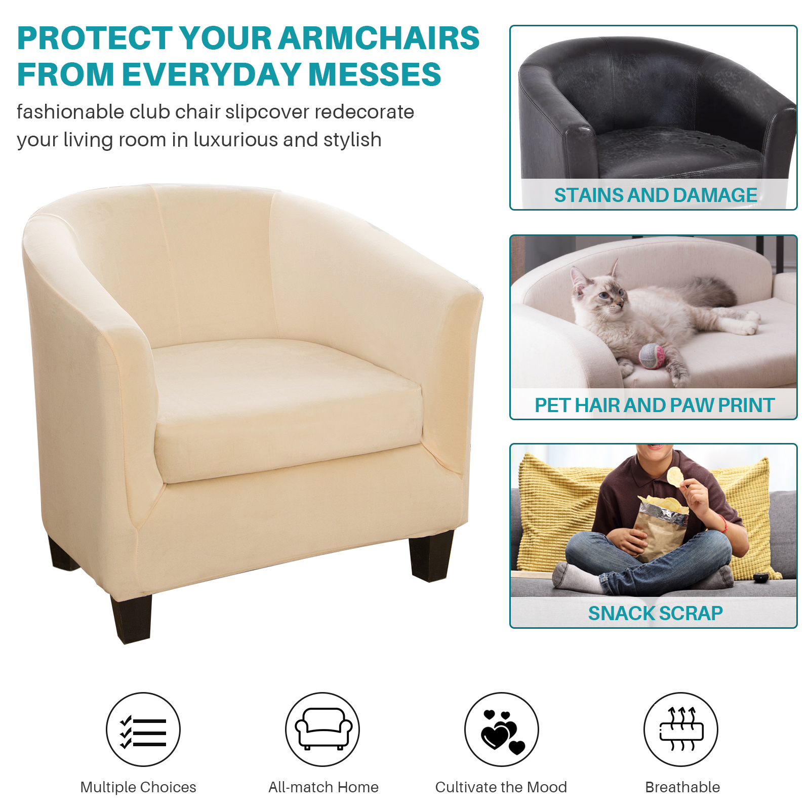 2-Piece Stretch Velvet Tub Chair Cover Armchair Slipcover Furniture Protector - Picture 92 of 103