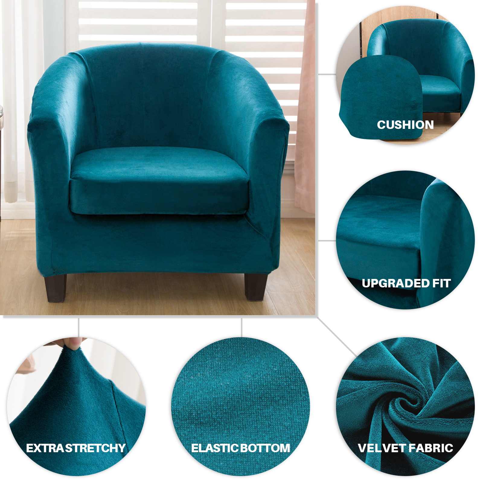 2-Piece Stretch Velvet Tub Chair Cover Armchair Slipcover Furniture Protector - Picture 77 of 103