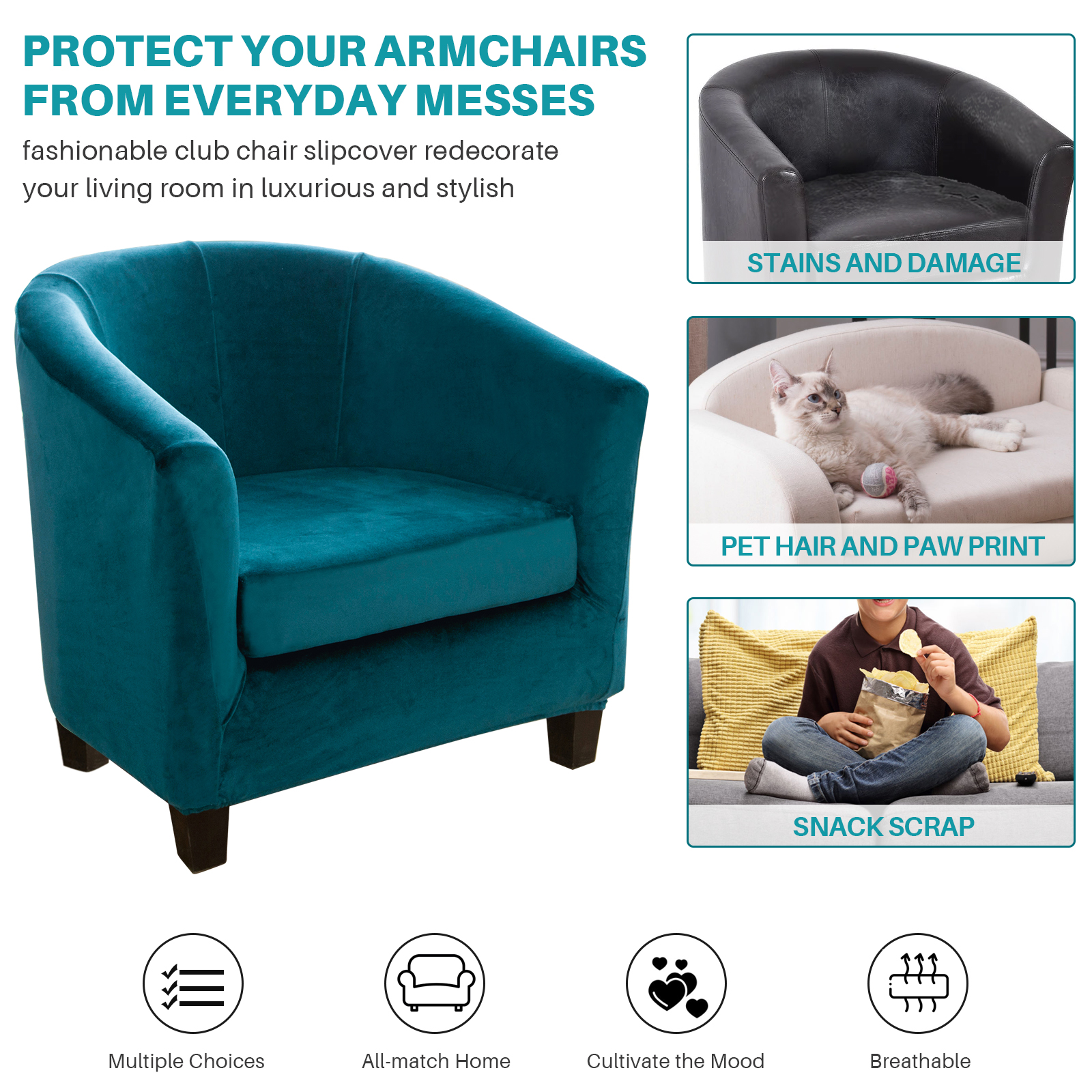 2-Piece Stretch Velvet Tub Chair Cover Armchair Slipcover Furniture Protector - Picture 80 of 103