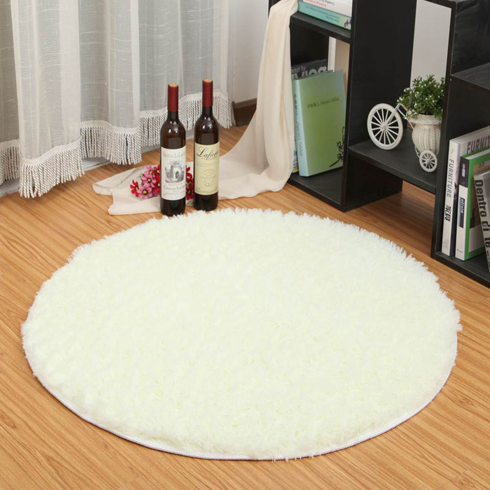 US Round Fluffy Rugs Anti-Skid Shaggy Area Rug Dining Room Home Floor Solid Mat 