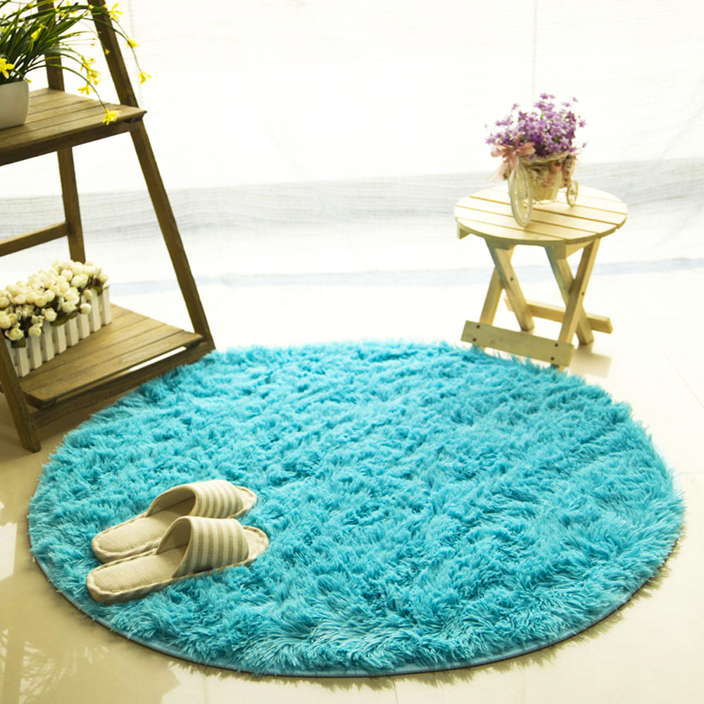 US Round Fluffy Rugs Anti-Skid Shaggy Area Rug Dining Room Home Floor Solid Mat 