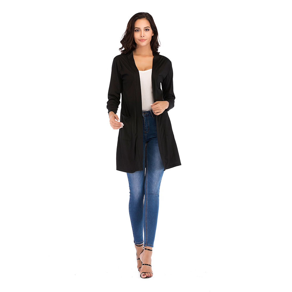 Women's Long Sleeve Shirt Open Front Loose Casual Cardigan Jacket With Pockets - Picture 13 of 24