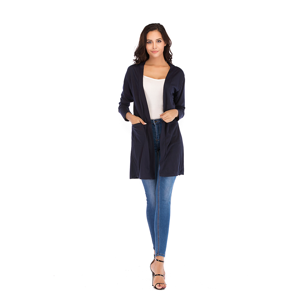 Women's Long Sleeve Shirt Open Front Loose Casual Cardigan Jacket With Pockets - Picture 22 of 24