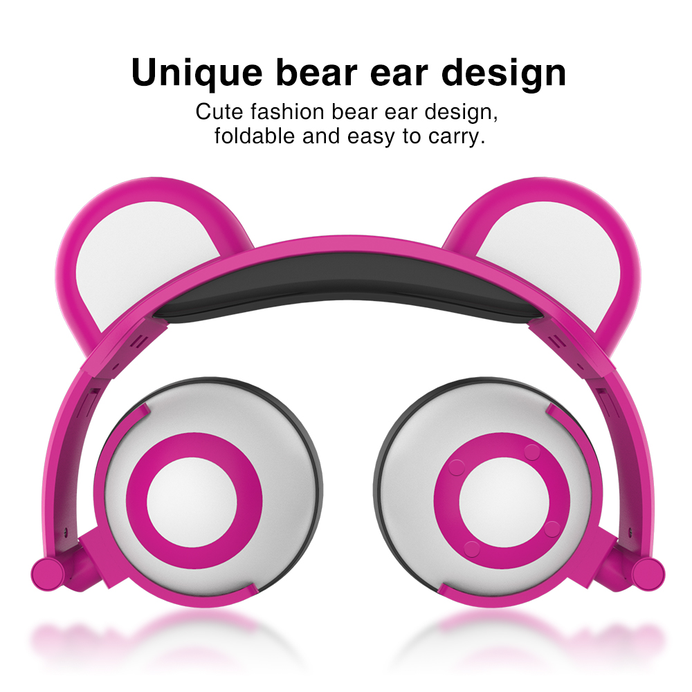 Cute Kids Bear Ear Bluetooth Headphones Audio Wireless LED Mic Stereo