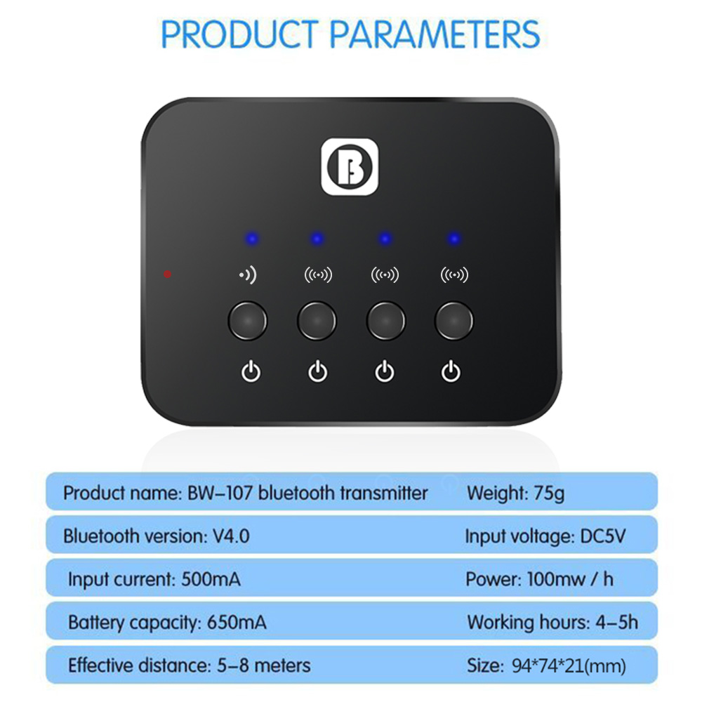 BW-107 Portable Bluetooth Splitter Audio Fast Transmitter Multi-point ...