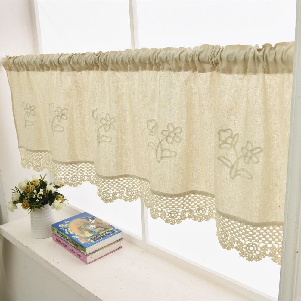 Vintage Window Lace Curtain Kitchen Cafe floral Curtain Valance and Panels