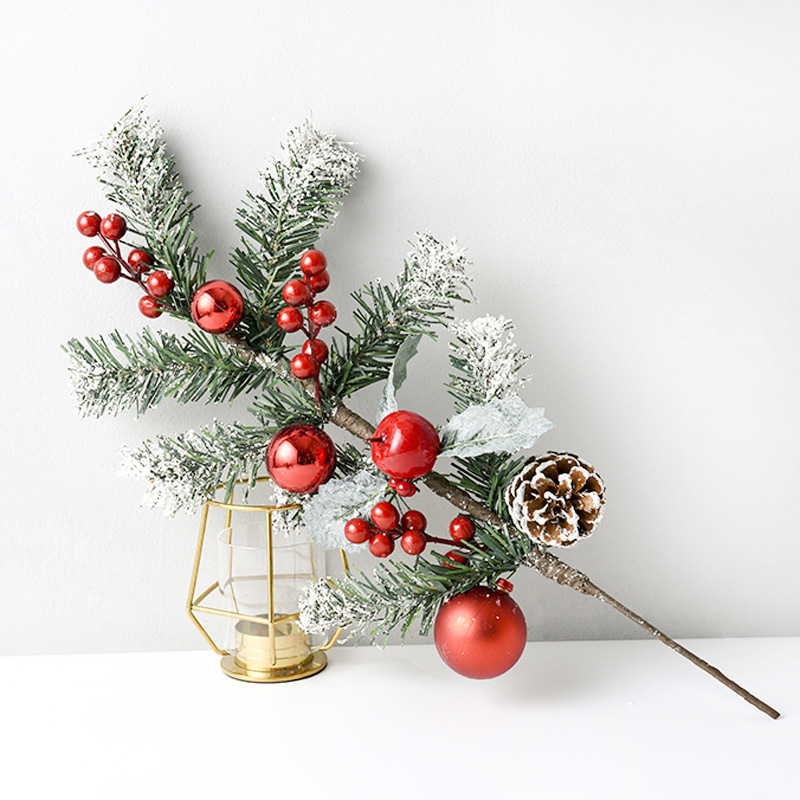 1PC Christmas Artificial Pine Cone Red Berry Branch es Xmas Tree Ornaments Decor 