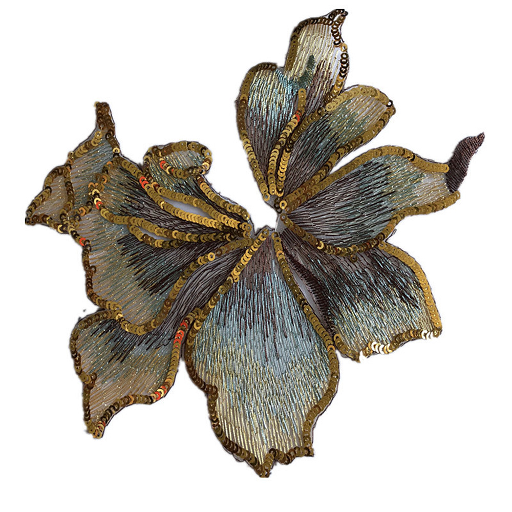 Parche grande de flores bordado lentejuelas aplique hágalo usted mismo costura ropa vestido decoración - Imagen 9 de 9