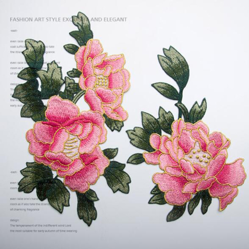 1 par de parches bordados de flores de peonía para coser vestido de decoración aplique hágalo usted mismo - Imagen 7 de 8