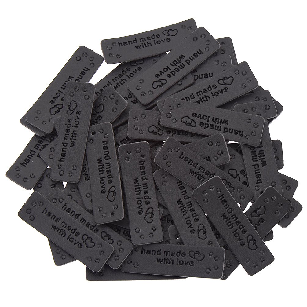 50pcs Handmade with Love Labels Tags Synthetic Leather Garment Sewing Crafts DIY 