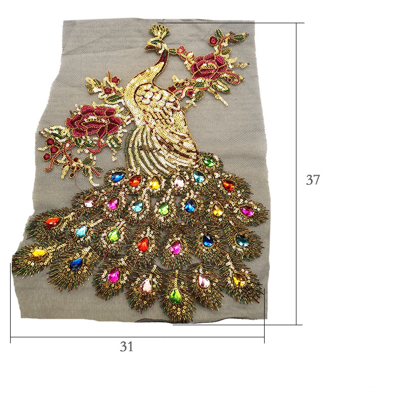 Parches de malla de tela de encaje bordados con lentejuelas de pavo real coser apliques de vestido hágalo usted mismo - Imagen 10 de 11