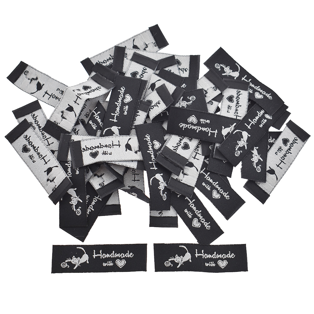 50 piezas etiquetas de ropa tejida de tela lavable hechas a mano con amor hágalo usted mismo parches de costura - Imagen 15 de 19
