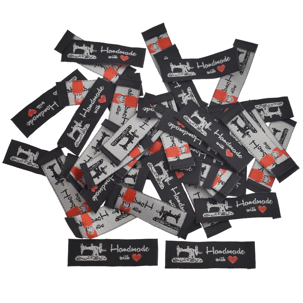 50 piezas etiquetas de ropa tejida de tela lavable hechas a mano con amor hágalo usted mismo parches de costura - Imagen 18 de 19