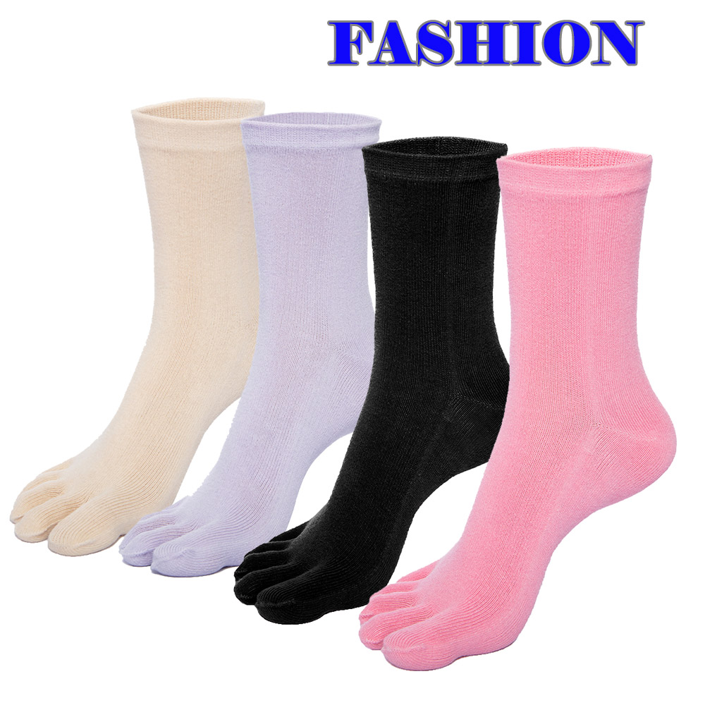 Lady Girls 4 Pairs Toe Socks Soft Solid Color Style Five Toes