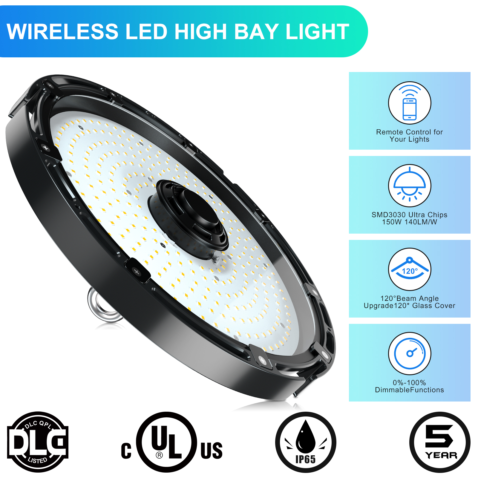 LED UFO High Bay Light 100W 150W 200W 240Watt Wireless Remote Dimmable