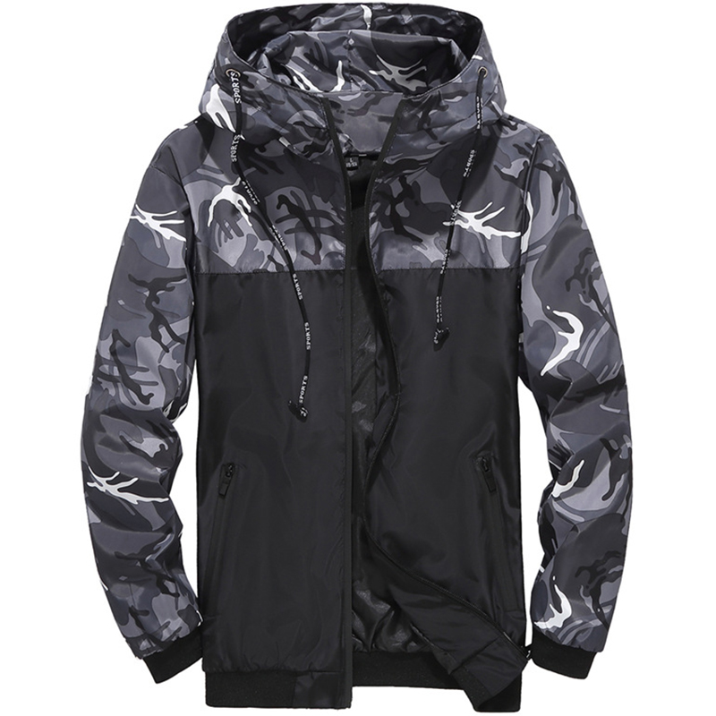 Men Camo Windbreaker Hoodie Hooded Sweatshirt Zipper Jacket Coat ...