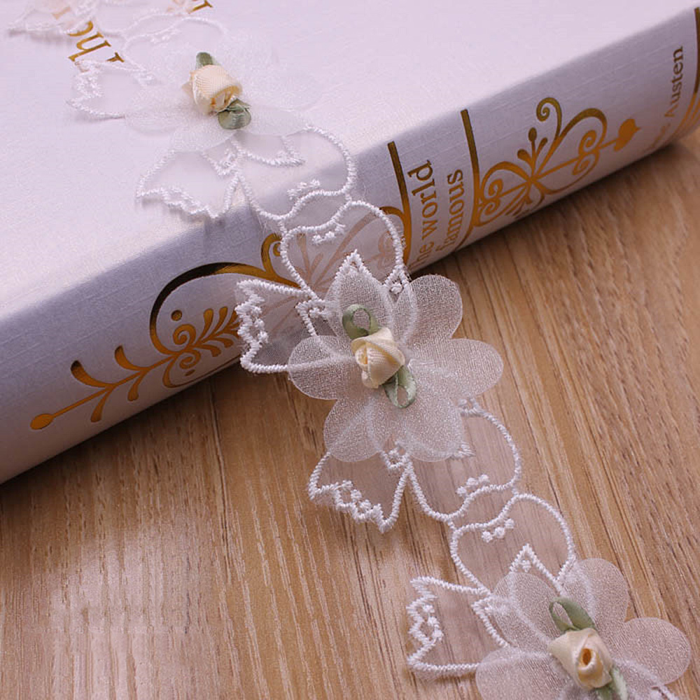 1Yard Flower Embroidered Trim Lace Ribbon Fabric DIY Wedding Dress Sewing Craft - Picture 10 of 14