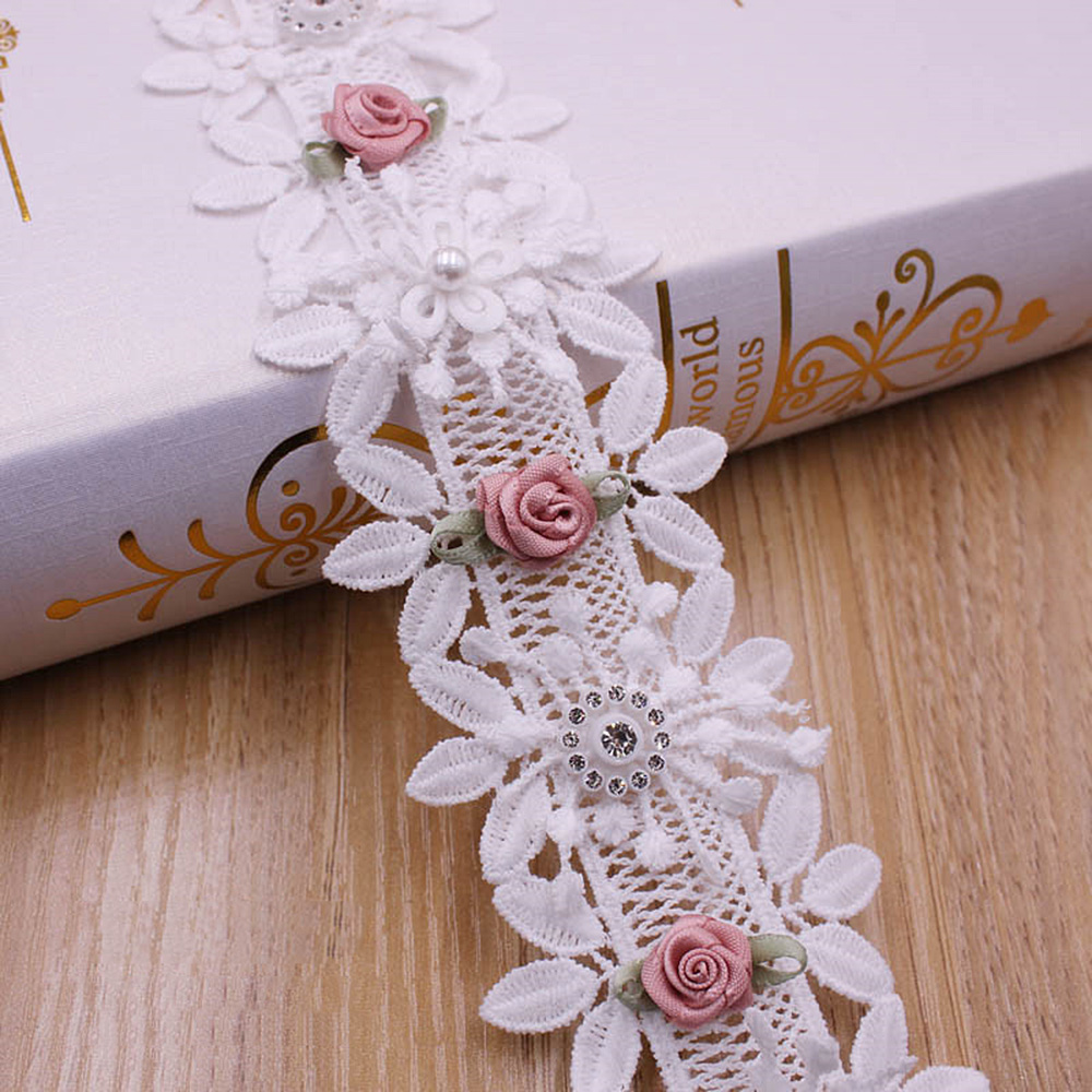 1Yard Flower Embroidered Trim Lace Ribbon Fabric DIY Wedding Dress Sewing Craft - Picture 11 of 14