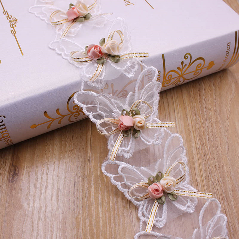 1Yard Flower Embroidered Trim Lace Ribbon Fabric DIY Wedding Dress Sewing Craft - Picture 13 of 14