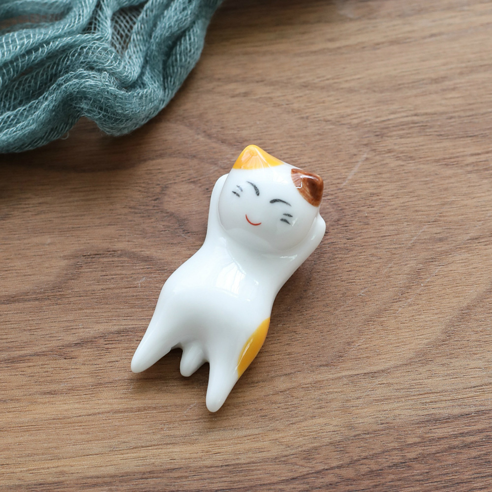 Lucky Cat Chopstick Rest Ceramic Holder Rack Spoon Fork Knife Tableware