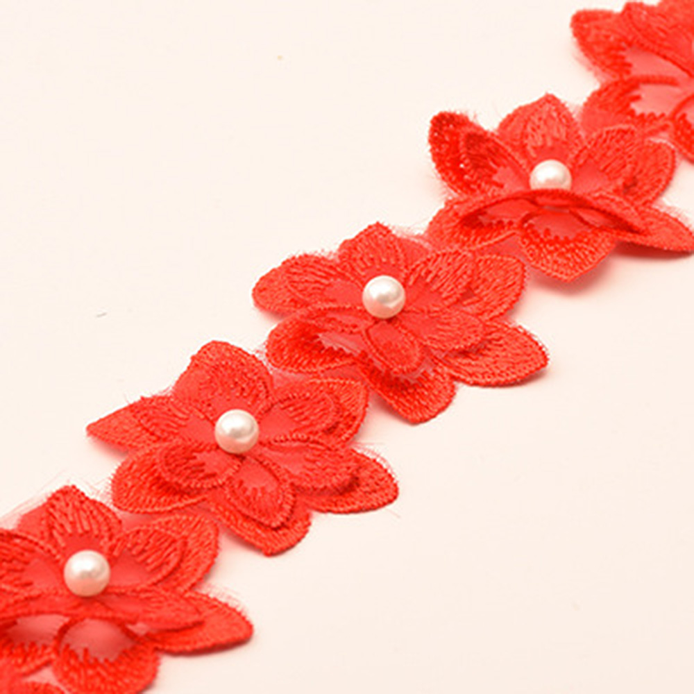 1 Yard Flower Lace Trim Beaded Ribbon Embroidered Fabric Wedding Dress Sewing - Picture 13 of 25
