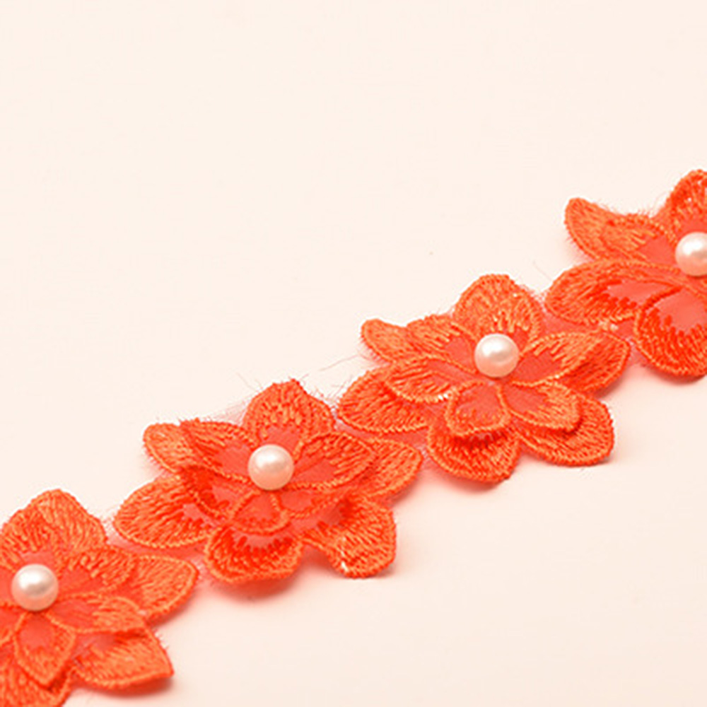 1 Yard Flower Lace Trim Beaded Ribbon Embroidered Fabric Wedding Dress Sewing - Picture 15 of 25
