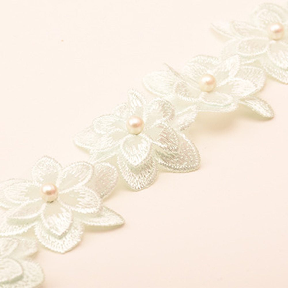 1 Yard Flower Lace Trim Beaded Ribbon Embroidered Fabric Wedding Dress Sewing - Picture 16 of 25