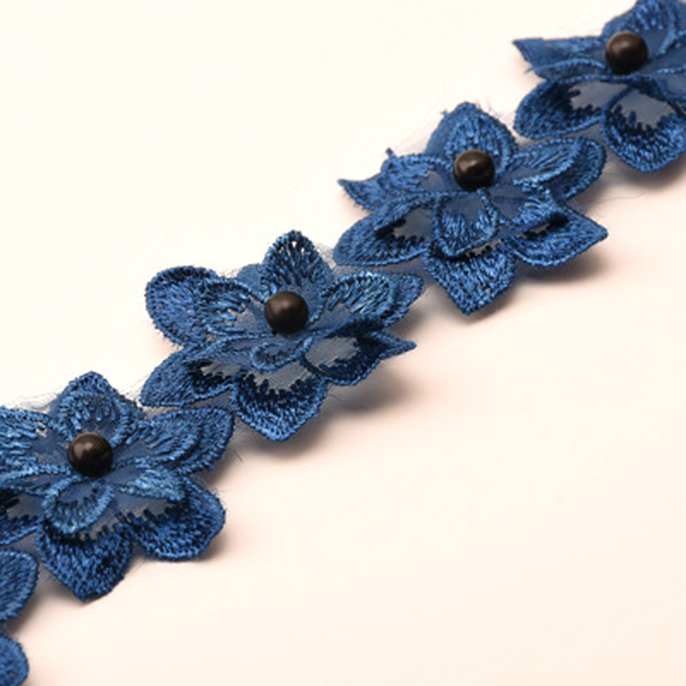 1 Yard Flower Lace Trim Beaded Ribbon Embroidered Fabric Wedding Dress Sewing - Picture 17 of 25
