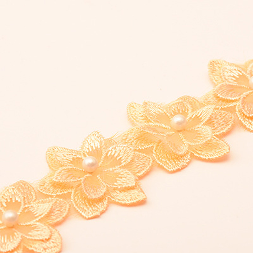 1 Yard Flower Lace Trim Beaded Ribbon Embroidered Fabric Wedding Dress Sewing - Picture 18 of 25