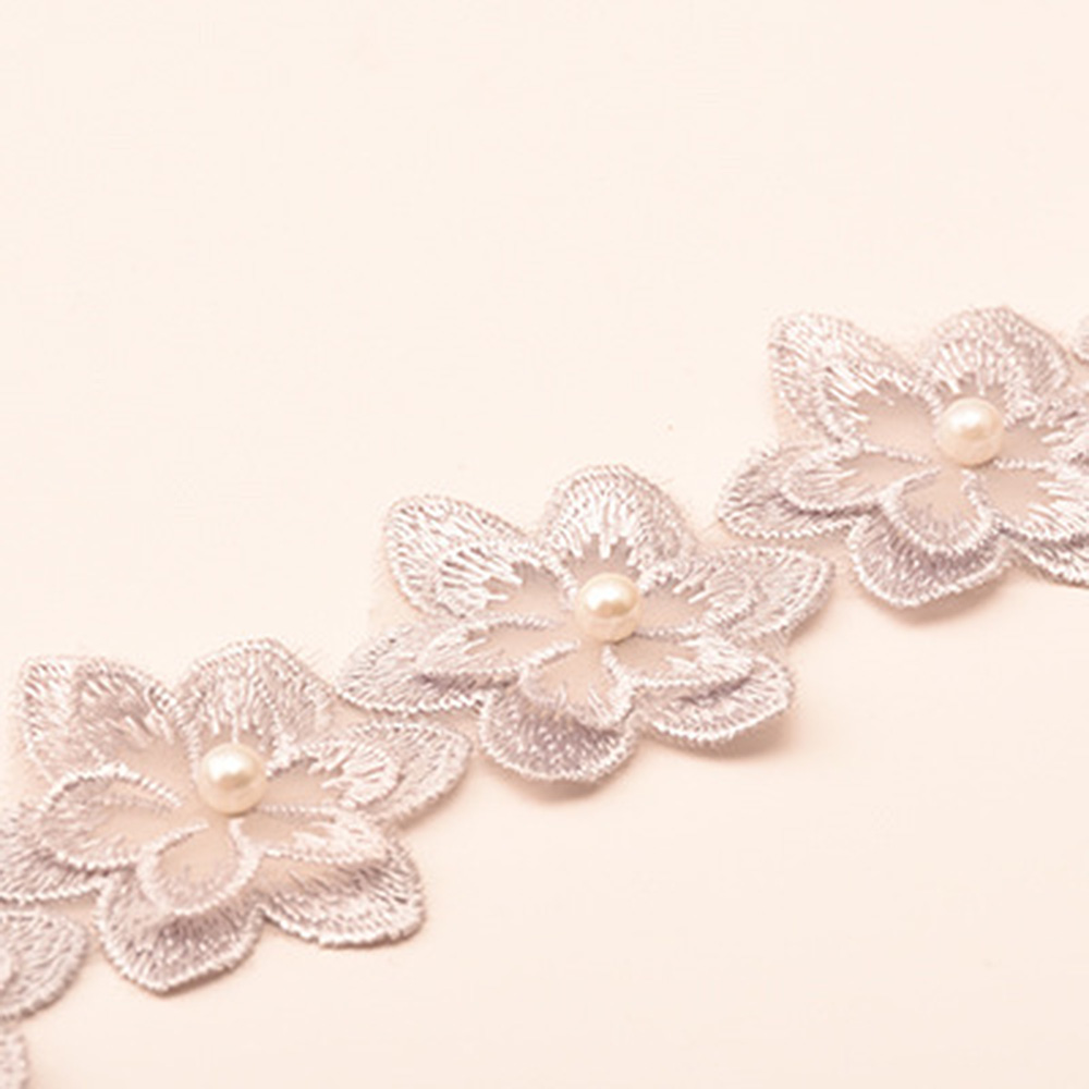 1 Yard Flower Lace Trim Beaded Ribbon Embroidered Fabric Wedding Dress Sewing - Picture 20 of 25