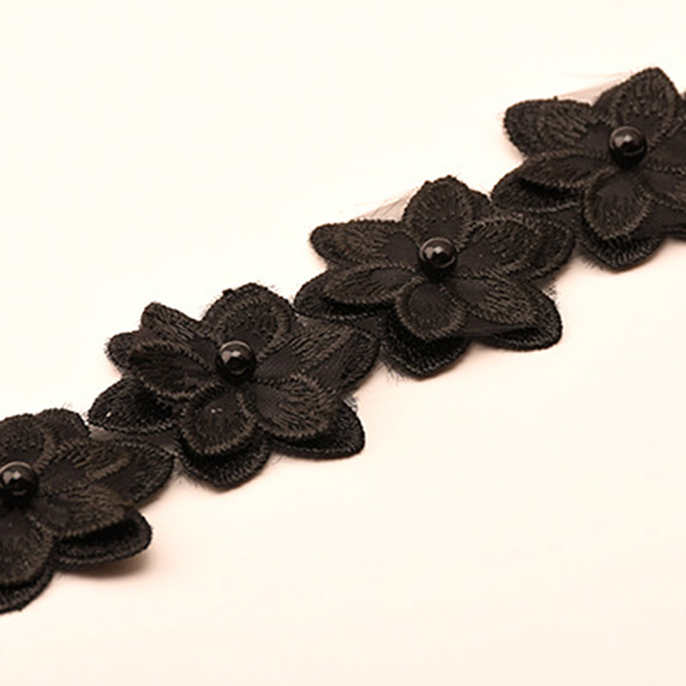 1 Yard Flower Lace Trim Beaded Ribbon Embroidered Fabric Wedding Dress Sewing - Picture 22 of 25