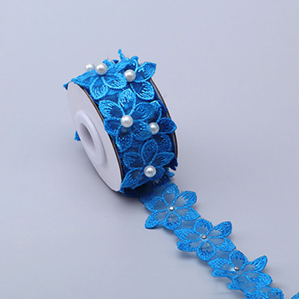 1Yard Beaded Flower Lace Trim Ribbon Embroidery Edge Sewing Wedding Decor DIY - Picture 20 of 27