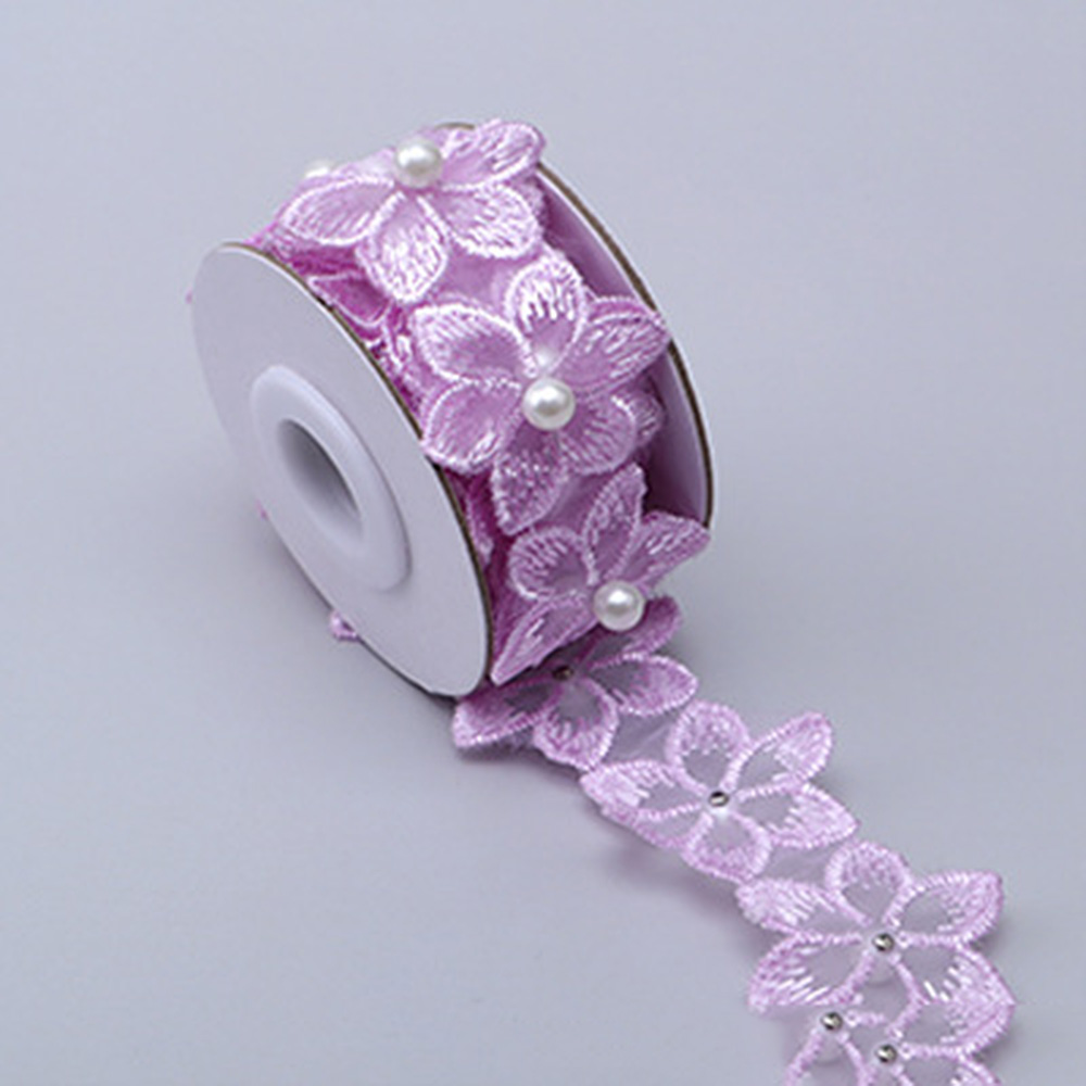 1Yard Beaded Flower Lace Trim Ribbon Embroidery Edge Sewing Wedding Decor DIY - Picture 24 of 27