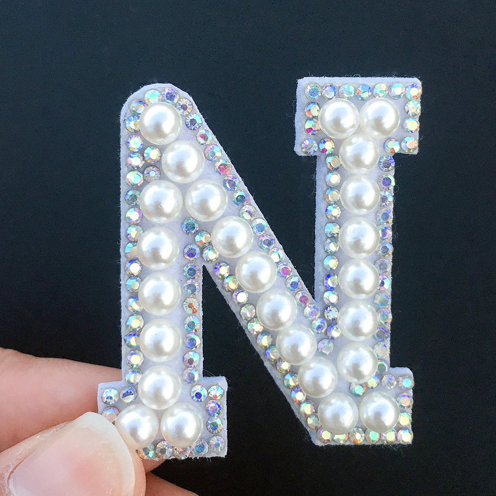 26 Pcs A-z Pearl Rhinestone Letter Patch Alphabet Applique 3d Sew On Letters  Patch For Diy Clothing