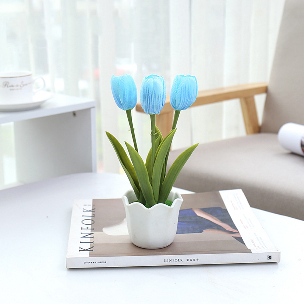 Artificial Flower Tulip Potted Plants Bouquet Branch Home Floral Decor DIY Craft 
