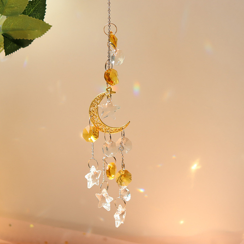 Adornos colgantes de cristal luna con campana de viento estrella de cinco puntas decoración colgante para el hogar - Imagen 9 de 9