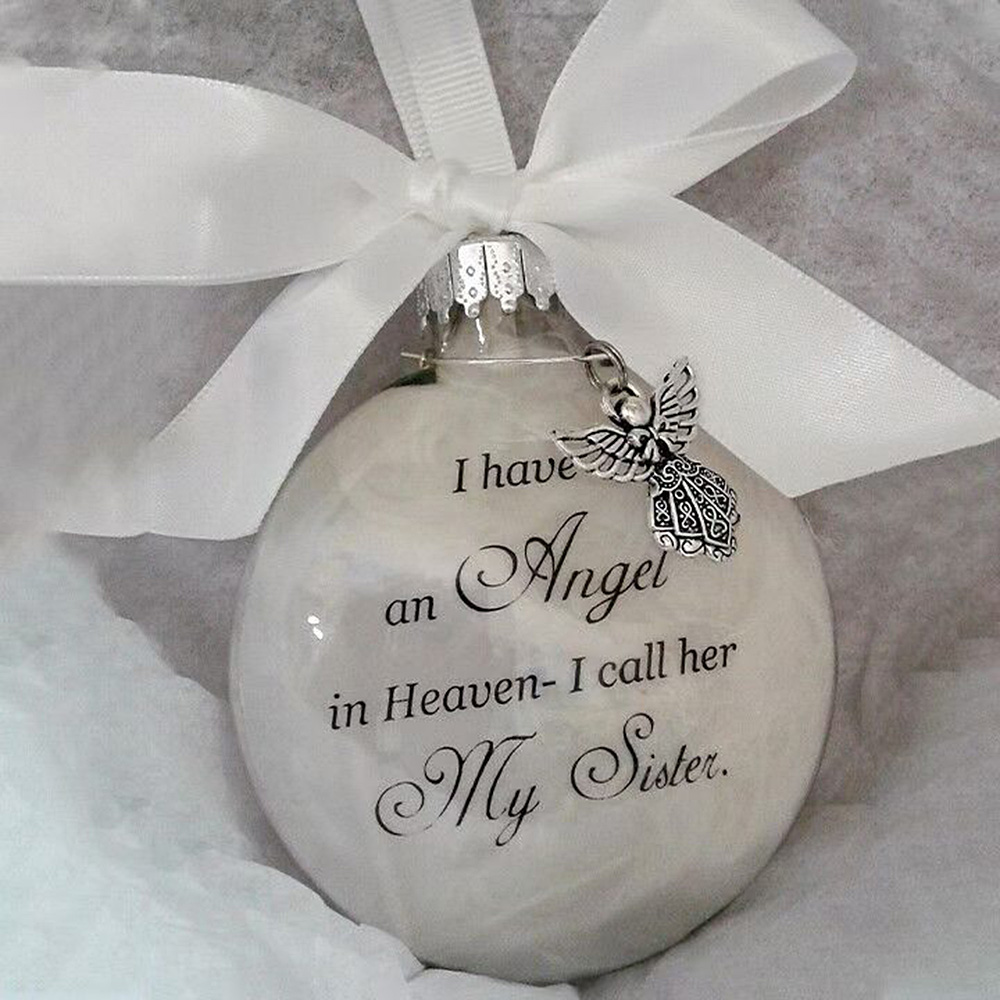 Angel Feather Memory Bauble Christmas Tree Ball Memorial Gift Mum Dad Nan Nana