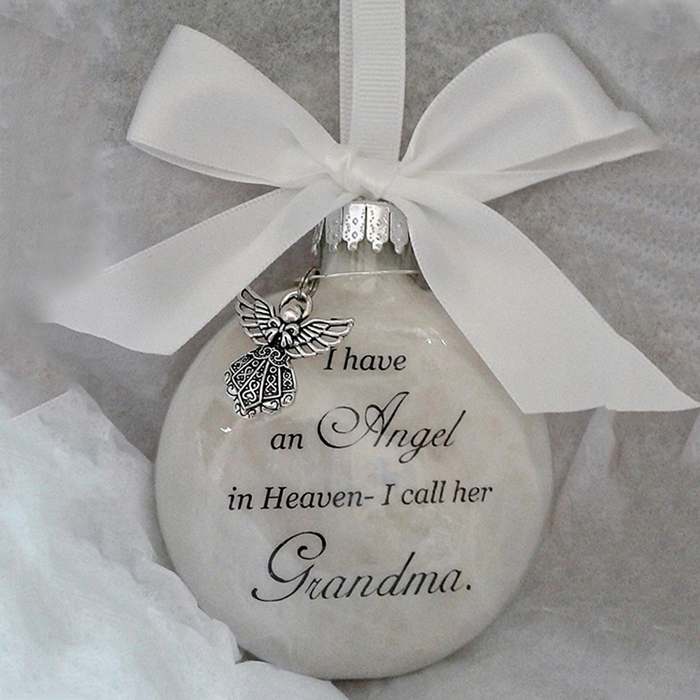 Angel Feather Memory Bauble Christmas Tree Ball Memorial Gift Mum Dad Nan Nana