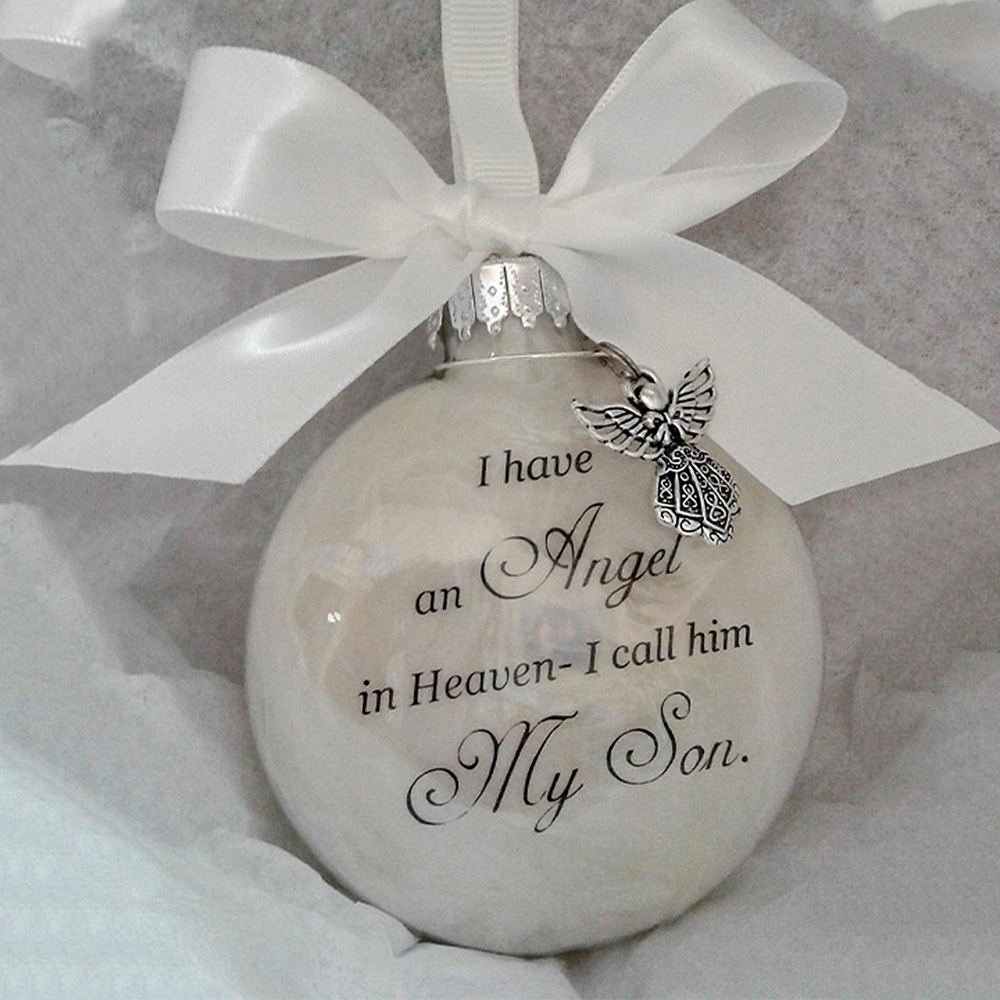 Angel Feather Memory Bauble Christmas Tree Ball Memorial Gift Mum Dad Nan Nana