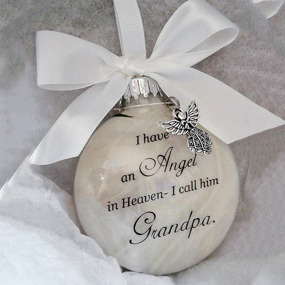 Angel Feather Memory Bauble Christmas Tree Ball Memorial Gift Mum Dad Nan Nana