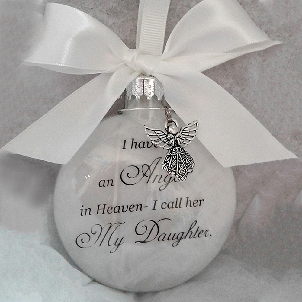 Angel Feather Memory Bauble Christmas Tree Ball Memorial Gift Mum Dad Nan Nana