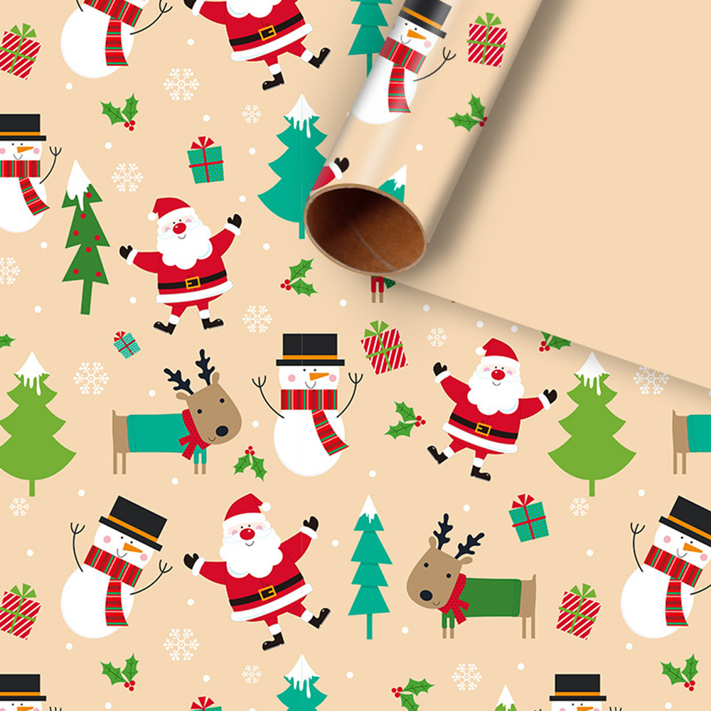 1 Roll Merry Christmas Gift Wrapping Kraft Paper Xmas Gifts Packing Decor Supply