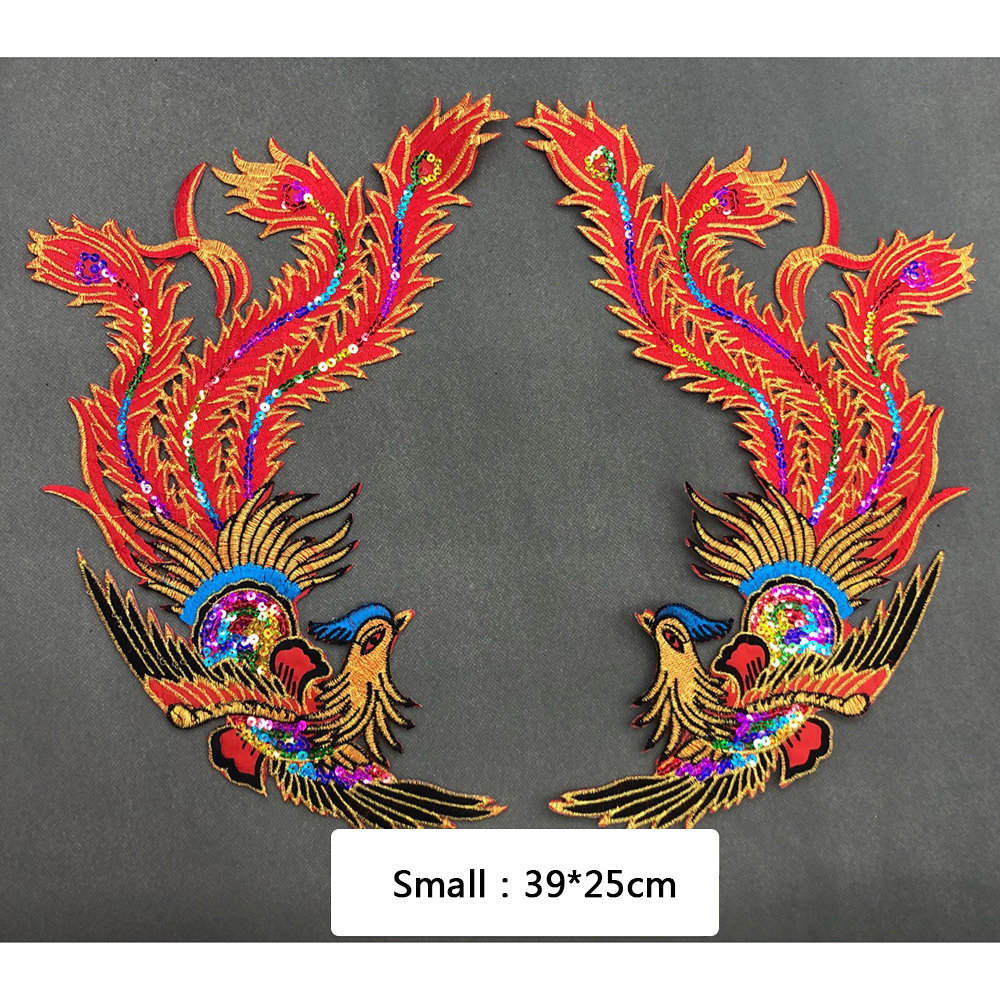 1 Pair Chinese Phoenix Embroidered Patches Sew on Sequins Applique Self-adhesive - Picture 10 of 12