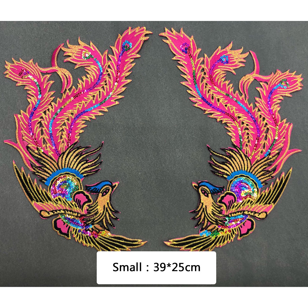 1 Pair Chinese Phoenix Embroidered Patches Sew on Sequins Applique Self-adhesive - Picture 11 of 12